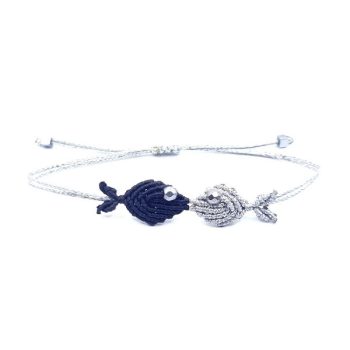 SUMMER LOVE Macrame bracelet - Μαύρο - Ασημί