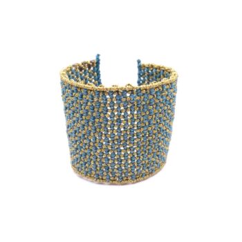 GRID Macrame Cuff Macrame βραχιόλι με κηροκλωστή και χρυσοκλωστή