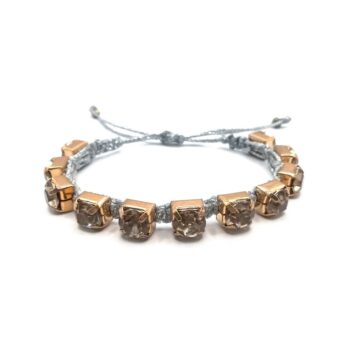 BEIGE CRYSTAL Macrame Bracelet Macrame βραχιολί με κρυσταλλάκια και ασημοκλωστή