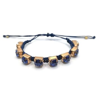 BLUE CRYSTAL Macrame Bracelet Macrame βραχιόλι με κρυσταλλάκια και χρυσοκλωστή.