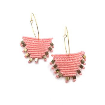 GOLDEN TRIANGLE Macrame Earrings Macrame σκουλαρίκια "τριγωνάκια" με αιματίτες και ατσάλινο κούμπωμα