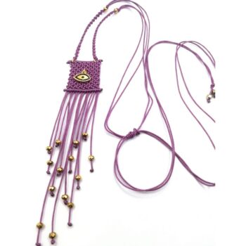 EYE AMULET Macrame Necklace Macrame κολιέ τύπου "φυλακτό" με ατσάλινο στοιχείο "μάτι" και αιματίτες