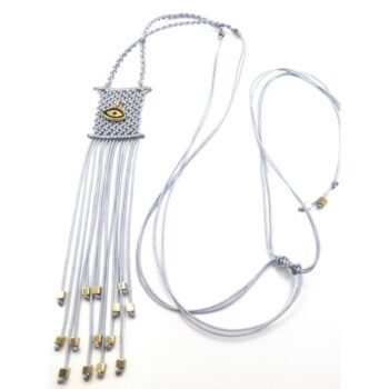 EYE AMULET Macrame Necklace Macrame κολιέ τύπου "φυλακτό" με ατσάλινο στοιχείο "μάτι" και αιματίτες