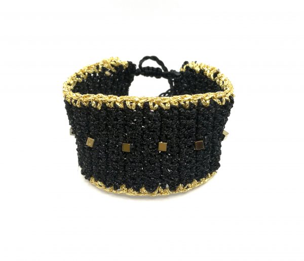 TETRAGON Knitted Bracelet Βραχιόλι πλεκτό (βελονάκι) με τατράγωνους αιματίτες